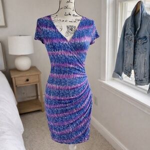 Mercer & Madison Purple Blue Bodycon Mini Dress XS | Ruched V-Neck Date Night